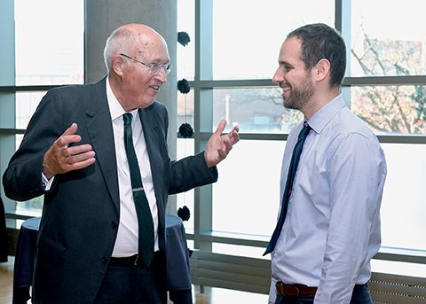 Francois Greer (right) talks with Dan Van Haften (left)
